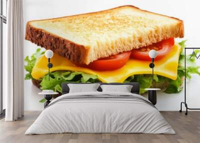 Wheat bread sandwich with lettuce and tomato and cheese isolated on white Wall mural