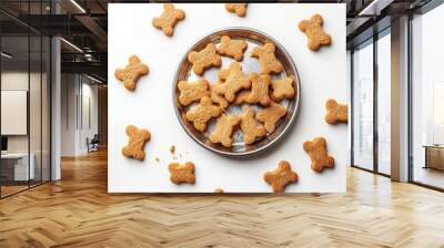 White background with an assortment of doggy biscuits in a pewter dish Wall mural