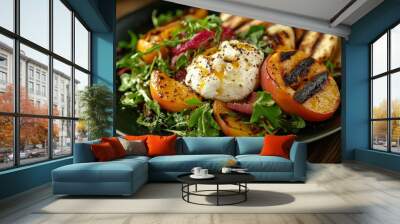 With roasted peaches and pitta slices, whipped ricotta is served with a balsamic drizzle and herbs. Wall mural