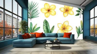 With tropical flowers and leaves, this nature setting is bright and lush Wall mural