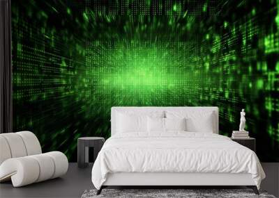 Emerald emanation: matrix code wallpaper in green, generative AI Wall mural