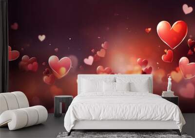 red hearts falling over the background, banner, saint valentine background, generative AI Wall mural