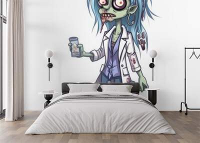 Undead Medic: Cartoon Zombie Doctor Character on White Background, Generative AI Wall mural