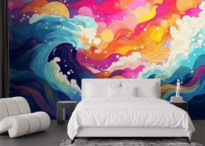 Vibrant Waves of Color: Abstract Splash Illustration, Generative AI Wall mural