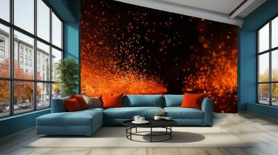 Beautiful Diwali Glowing Firecracker, fire of cracker explosion on black background Wall mural