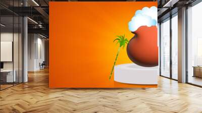 Happy Pongal Background. South Indian harvest festival celebration banner or poster design with sun rays on orange background Wall mural