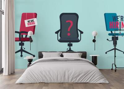 We're hiring with office chair and a sign vacant. Business recruiting design concept. Vector illustration Wall mural