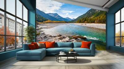 The Lech River flowing through the Alps in Autumn, Tirol, Austria Wall mural