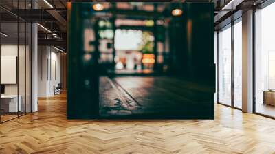 empty dark wooden table in the cafe	 Wall mural