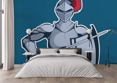 Knight Mascot Graphic, knight warrior in armor and with a sword in his hand, suitable as logo for team mascot, vector graphic to design Wall mural