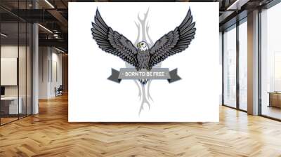 typography slogan born to be free with American Eagle illustration, used for printing on t shirt, vector graphics to design Wall mural