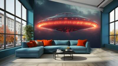 3D illustration concept of unidentified flying objects (UFOs). Clipping path included. Wall mural