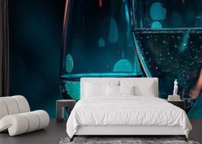 A beautiful set of sparkling drinks with bubbles against a blue bokeh background, perfect for celebrations. Wall mural