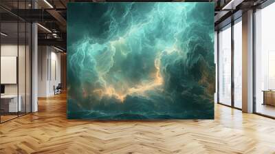 A dark blue-green sky with thunderclouds. A dramatic sky background with some copy space for your design. A web banner. A scene that is epic, magical, creepy, fantastic, horror, and mystical. Wall mural