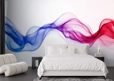 A dynamic blue curve is complemented by a gradient red curve on a white abstract background Wall mural