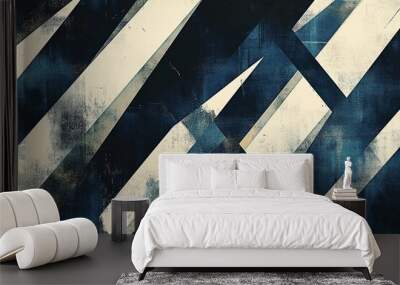 A geometric distressed textile aesthetic enhances this sophisticated continuous design. Wall mural