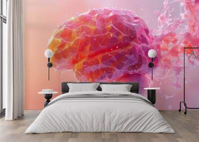 A low polygonal modern illustration of a human brain IQ. A smart business concept. A nootropic drug supplement to help boost brain power. A low polygonal modern illustration of a brain IQ concept. Wall mural