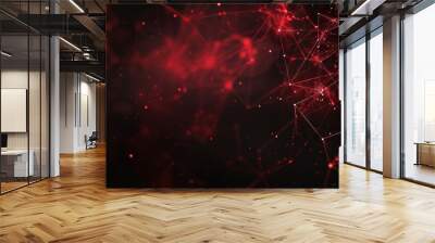 A red abstract polygonal space with connecting lines and dots. A dark background provides a sense of depth. Wall mural