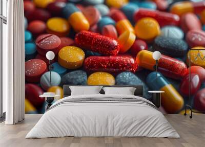 A tablet pill heap of color mix therapy drugs doctor flu antibiotic pharmacy medicine Wall mural