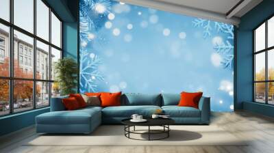 AI blue background with bubbles and snowflakes Wall mural