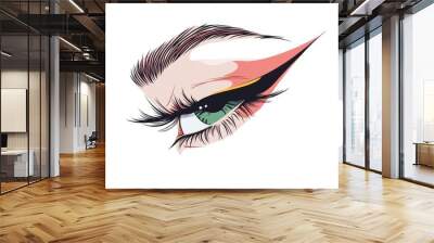 An abstract painting of a pink and green eye with detailed iris. Digital art. Fashion or beauty industry. Illustration for a cover, postcard, interior design or print piece. Wall mural