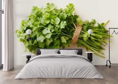 An organic green parsley bunch on a white background, a culinary herb, garnish, cooking ingredient Wall mural