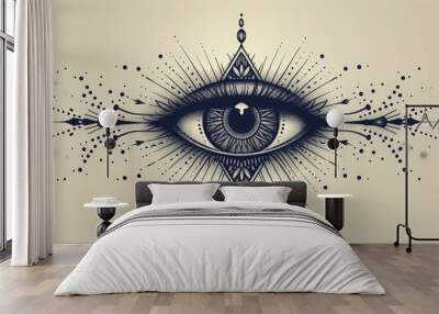 Black line illustration of Indian bindi. Wall mural