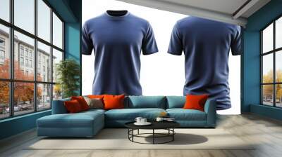 Blank navy blue T-shirt mockup on white background in front and back Wall mural