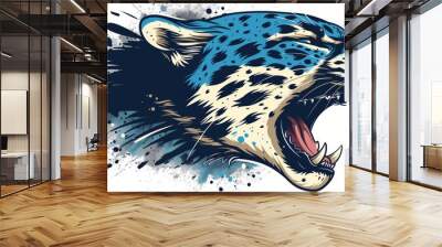 BLUE wildcat with black accents, illustration logo in sports style, png, blank background Wall mural