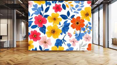 Detailed seamless pattern with floral and abstract shapes in bright colors Wall mural