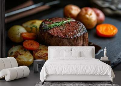 Fillet steak with roast vegetables | Stock Wall mural