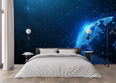 Graph representing global connectivity and network, futuristic world map. Wall mural