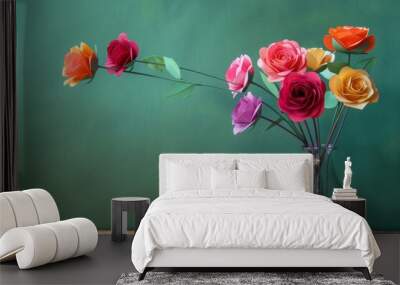 Handmade paper flowers with intricate details and rich colors Wall mural