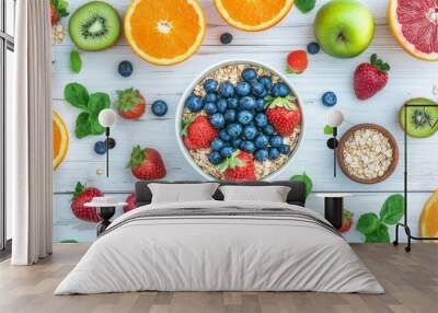 Healthy breakfast with fresh fruits and whole grains, fruit, grains, breakfasts Wall mural