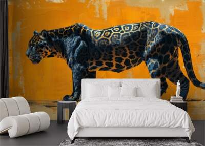 Illustration of a black jaguar in watercolor Wall mural