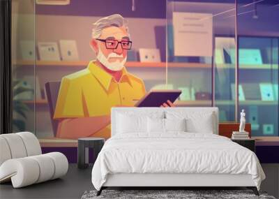 In a jewelry store concept, this cartoon character is serving as a jeweler. A diamond is on his desk and he is wearing special glasses to study it. Wall mural