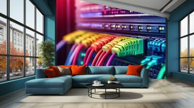 In the server room, network cables are neatly arranged according to color Wall mural