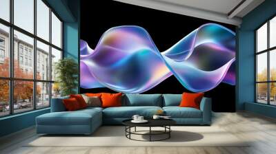 Iridescent liquid blob shape isolated on black background, iridescent fluid with vibrant colors, abstract digital art Wall mural