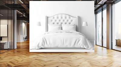 Isolated contemporary Queen size bed on transparent PNG background, comfortable for sleeping time, interior bedroom decoration concept. Wall mural