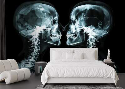 Kissing in XRay view, a symbol of love and connection on a black background. Wall mural