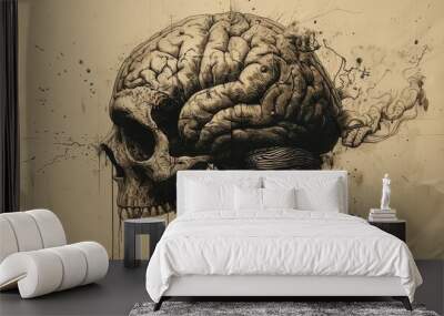 Modern graphics depicting a human brain controlled by a human to demonstrate mind control. Wall mural