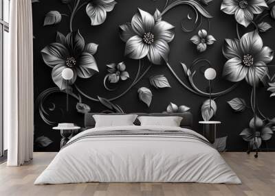 Modern silhouette in black seamless pattern Wall mural