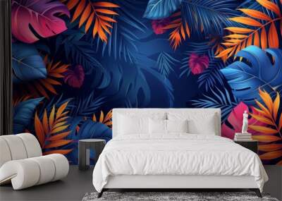 Nature abstract art background modern. Modern shape line art wallpaper. Tropical leaves and flowers botanical pattern design for home decor, wall art, social media post, and story background. Wall mural