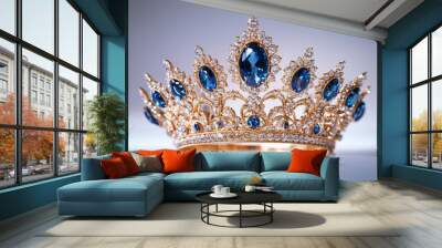 On a white background, the crown is set with a blue gemstone. Wall mural