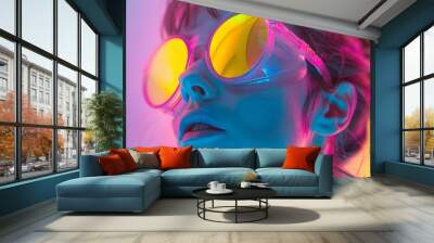 Plastic goggles worn by a young woman Wall mural