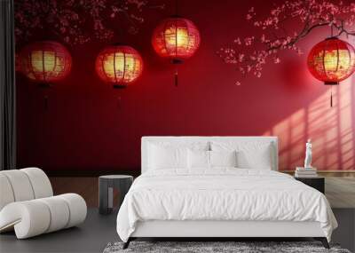 Spring festival Asian decorations for lunar new year. Chinese Mid-Autumn Festival, Happy New Year. Wall mural