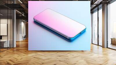 Stylish smartphone with gradient screen and neon background Wall mural