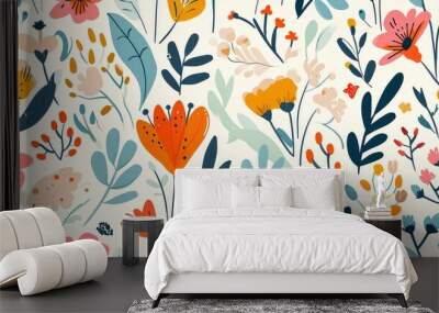 Tapestry of nature, graceful spring flowers in a botanical mosaic on a white background Wall mural