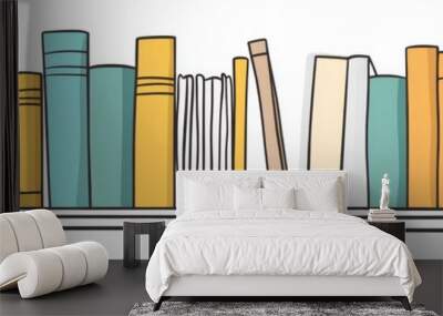 The line art modern illustration shows a stack of books on a shelf in continuous single lines Wall mural