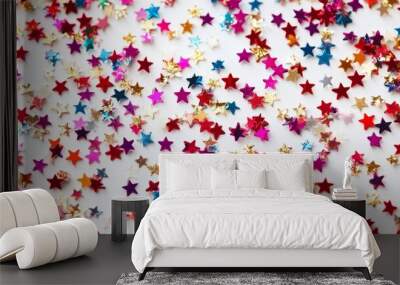 The number 2025 with stars on a white background depicts a festive New Year celebration. Wall mural